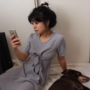 Vintage maxi gingham dress with ties on the front